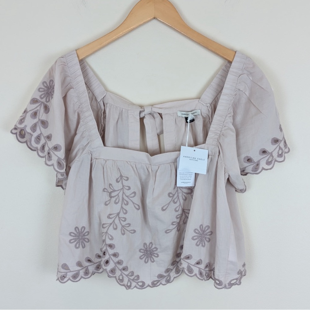 American Eagle Tie Back Eyelet Crop Top - Picture 2 of 9